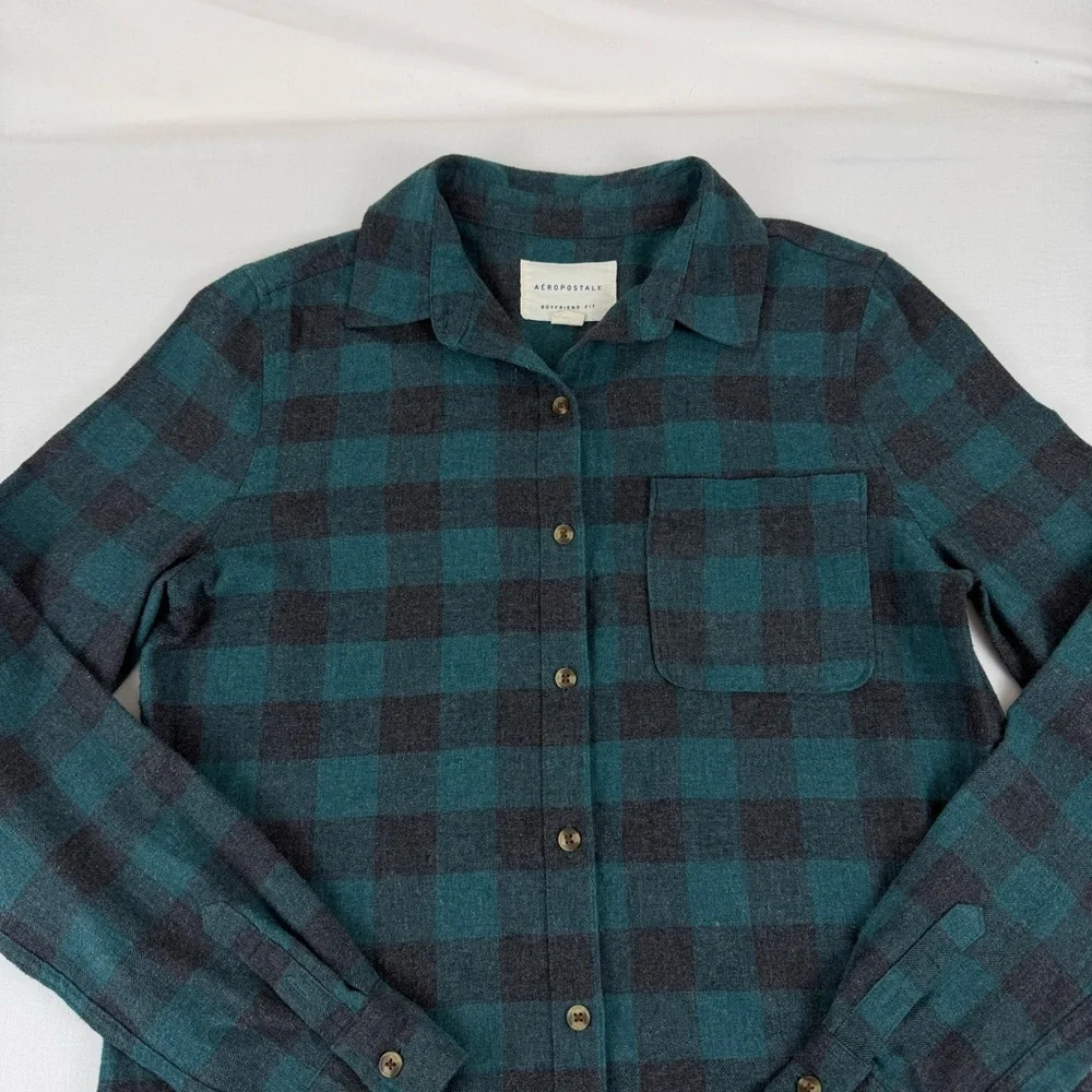 Aeropostale Boyfriend Fit Plaid Flannel Button-up Long‎ Sleeve Shirt, Women's S